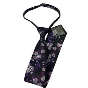 Leonora Italy Purple Floral Men’s Zipper Pre-Tied Neck Tie